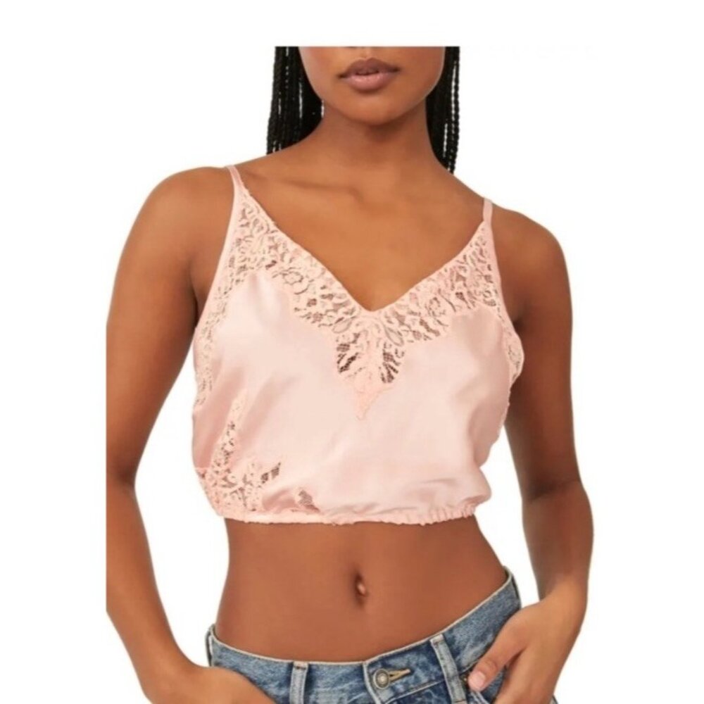 Intimately Free People Night Out Blouson Brami Lace Cami Cropped Rose NWT Large